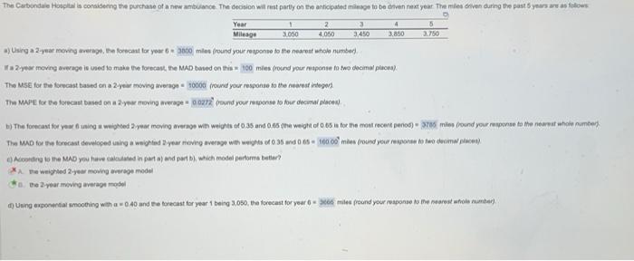 How to solve for MAD = 160 in part B The MSE