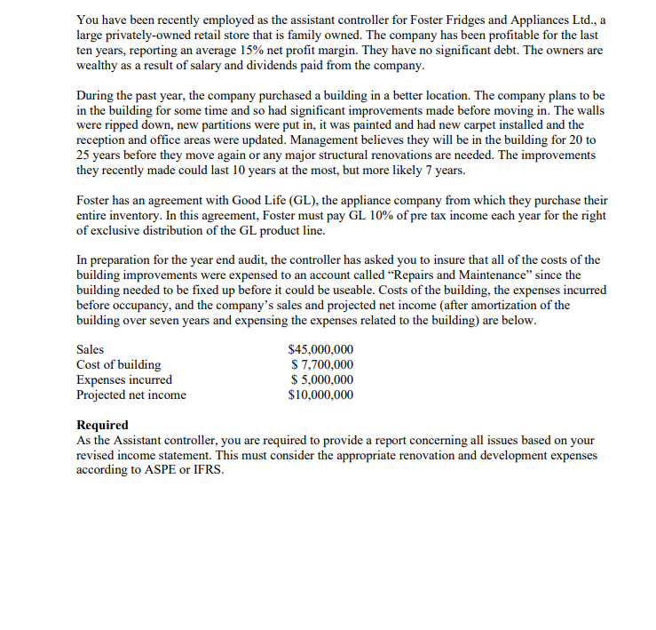 You have been recently employed as the assistant controller for Foster