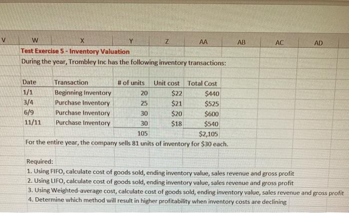  AB AC AD W X Z AA Test Exercise 5 -