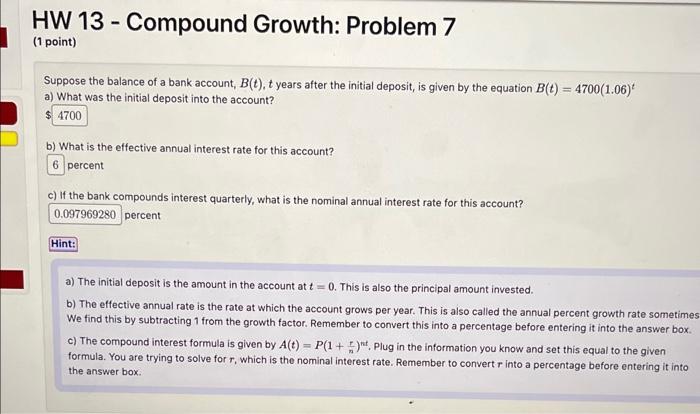 I only need help with C HW 13 - Compound Growth: Problem