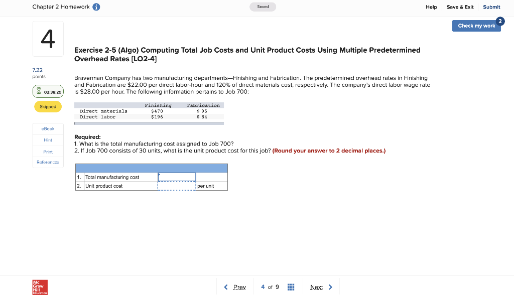  Chapter 2 Homework a Seved Help Save & Exit Submit Check