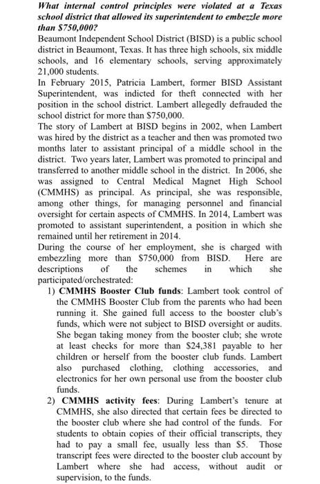  What internal control principles were violated at a Texas school district