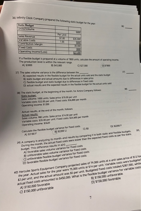  can you solve the whole page please 36) Infinity Clock Company