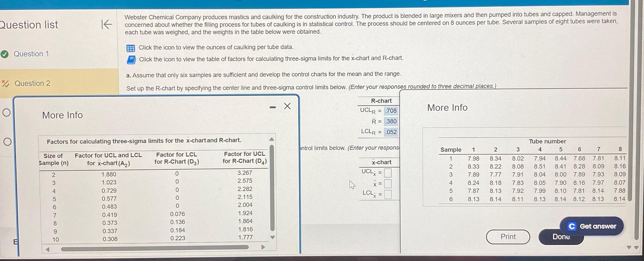  Question: Set up the x-chart by specifying the center line and
