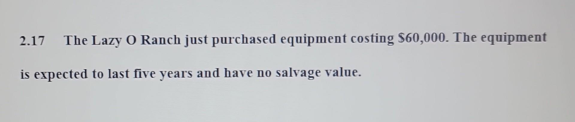 double declining method schedule please 2.17 The Lazy O Ranch just