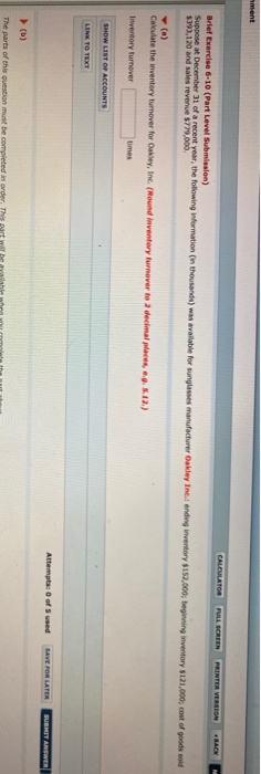  nment CALCULATOR FULL SCREEN PRINTER VERSION Brief Exercise 6-10 (Part Level