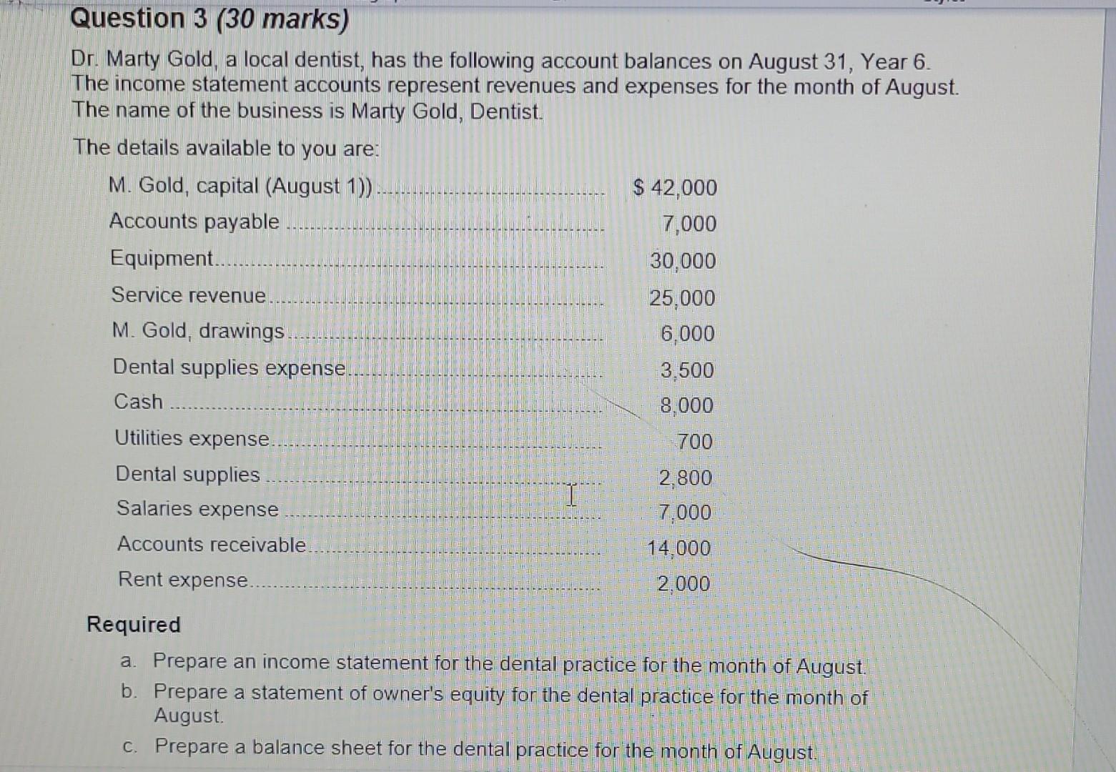  ans. template down below b. Statement of Owner's Equity c. Balance