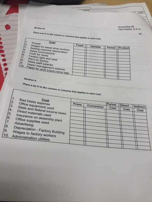  4B Test Chapters 14 & 15 V2 Section V a an
