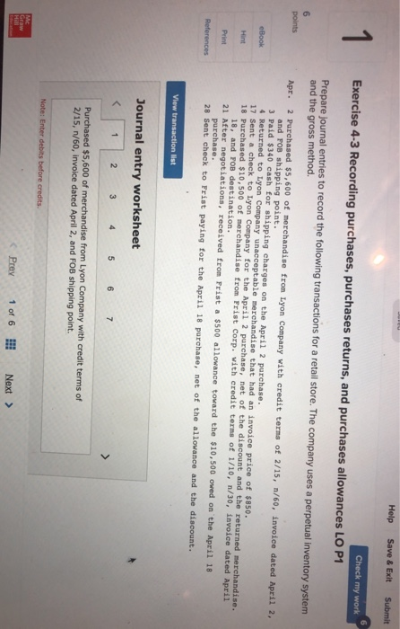  Help Save & Exit Submit 1 Check my work Exercise 4-3