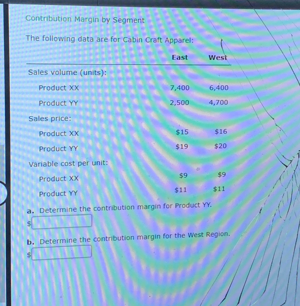  Contribution Margin by Segment The following data are for Cabin Craft
