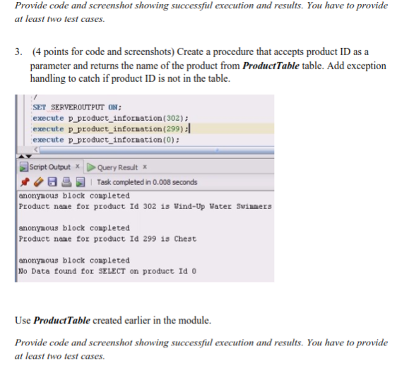 procedures, and functions 1. (3 points for code and screenshots of testing
