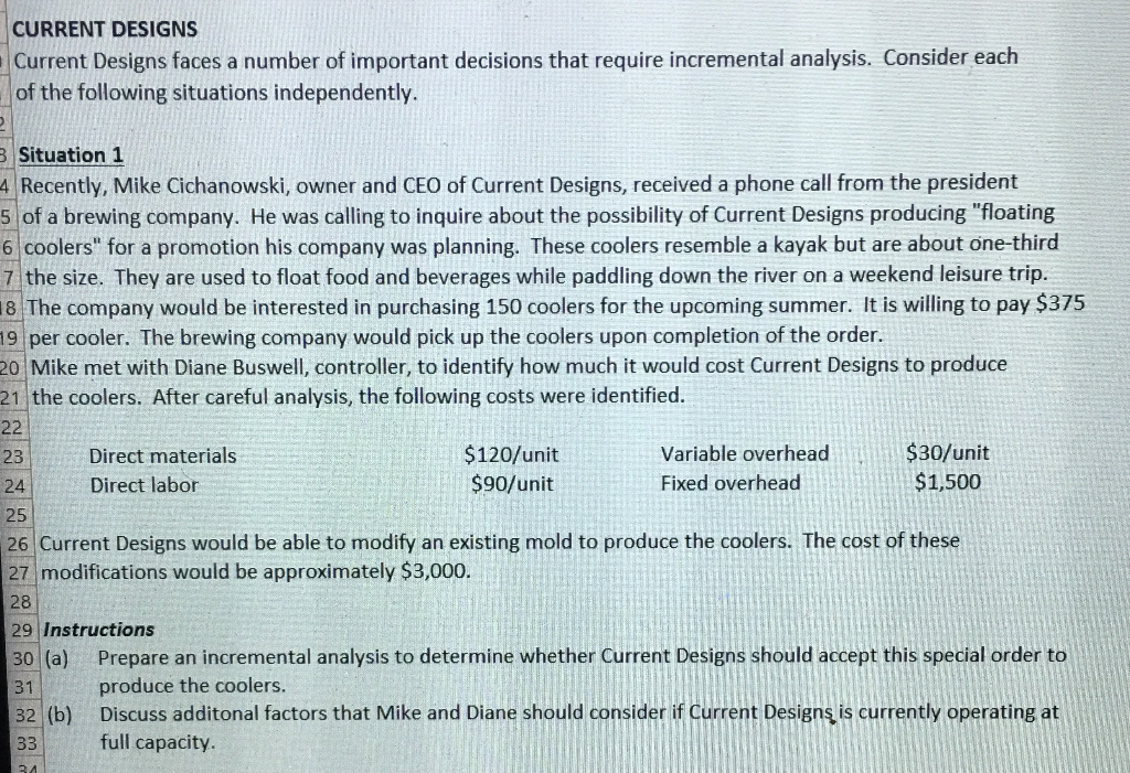 Current Designs is currently operating at full capacity Response: Situation 1 (a)