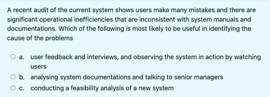 A recent audit of the current system shows users make many