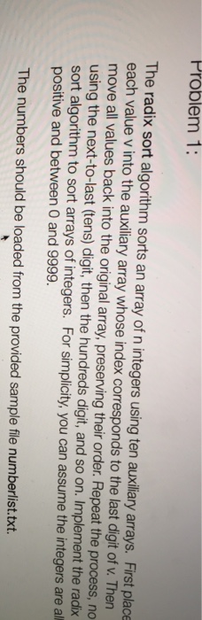  Java Probiem 1: The radix sort algorithm sorts an array of