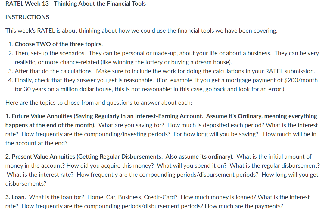  INSTRUCTIONS This week's RATEL is about thinking about how we could