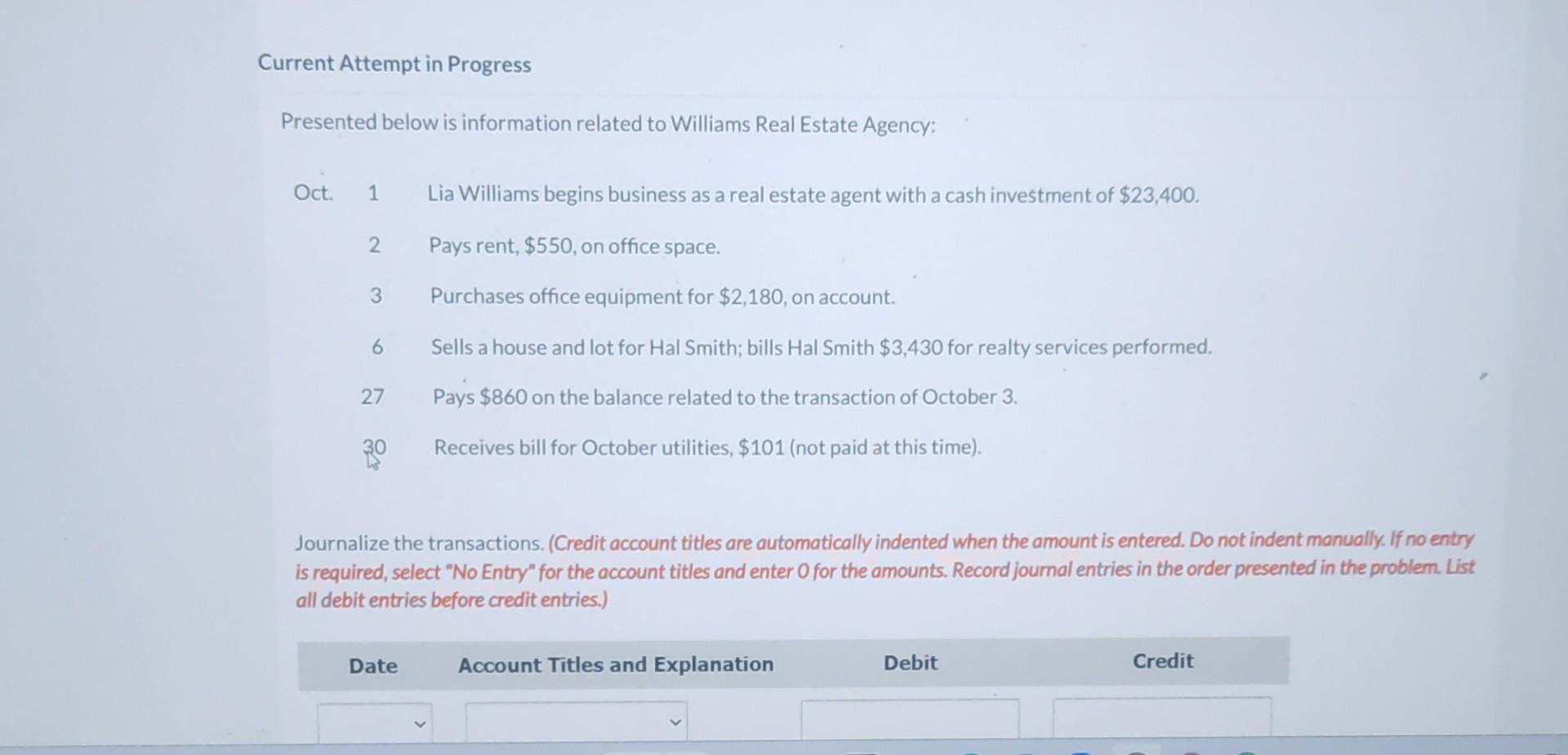  urrent Attempt in Progress Presented below is information related to Williams