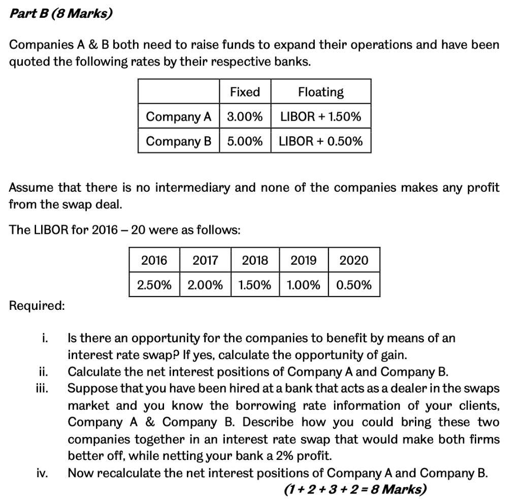 Part B (8 Marks) Companies A & B both need to