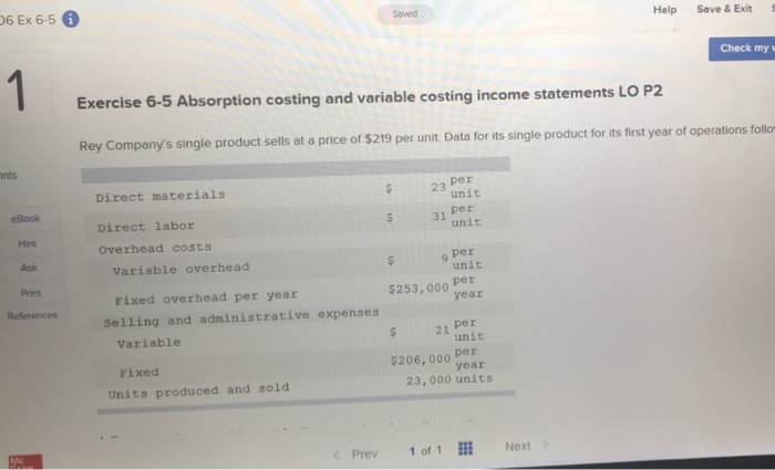  6 Ex 6-5 6 Saved Help Save & Exit Check my