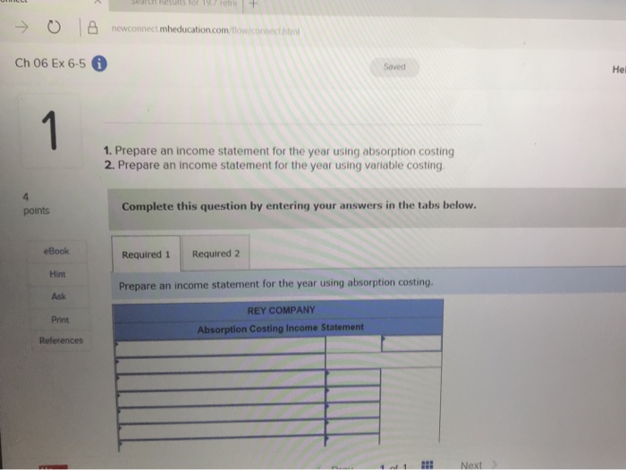 w Exercise 6-5 Absorption costing and variable costing income statements LO P2