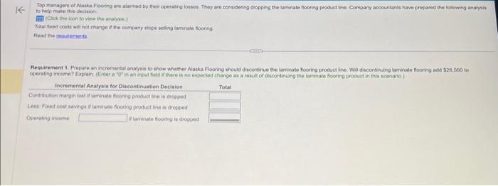  Data table Requirements 1. Prepare an incremental analysis to show whether