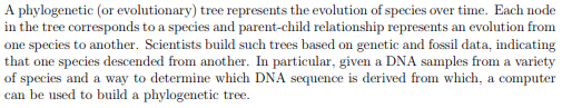 JAVA A phylogenetic (or evolutionary) tree represents the evolution of species