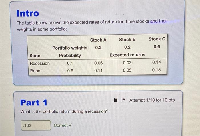  Intro The table below shows the expected rates of return for
