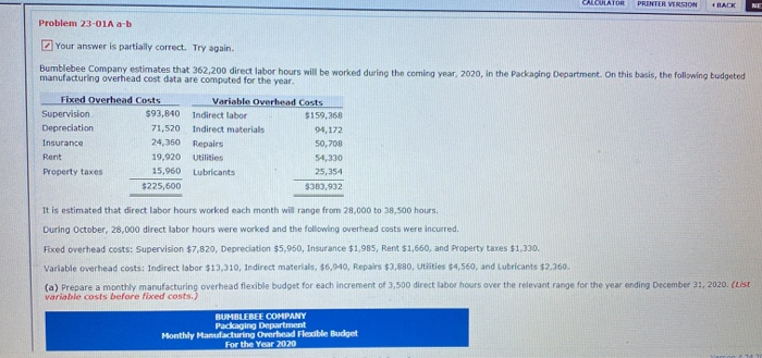  CALCULATOR PRINTER VERSION HACK NE Problem 23-01Aab Your answer is partially