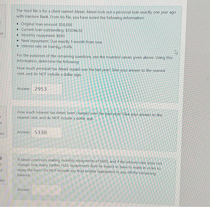  . on The third file is for a client named Alexei.