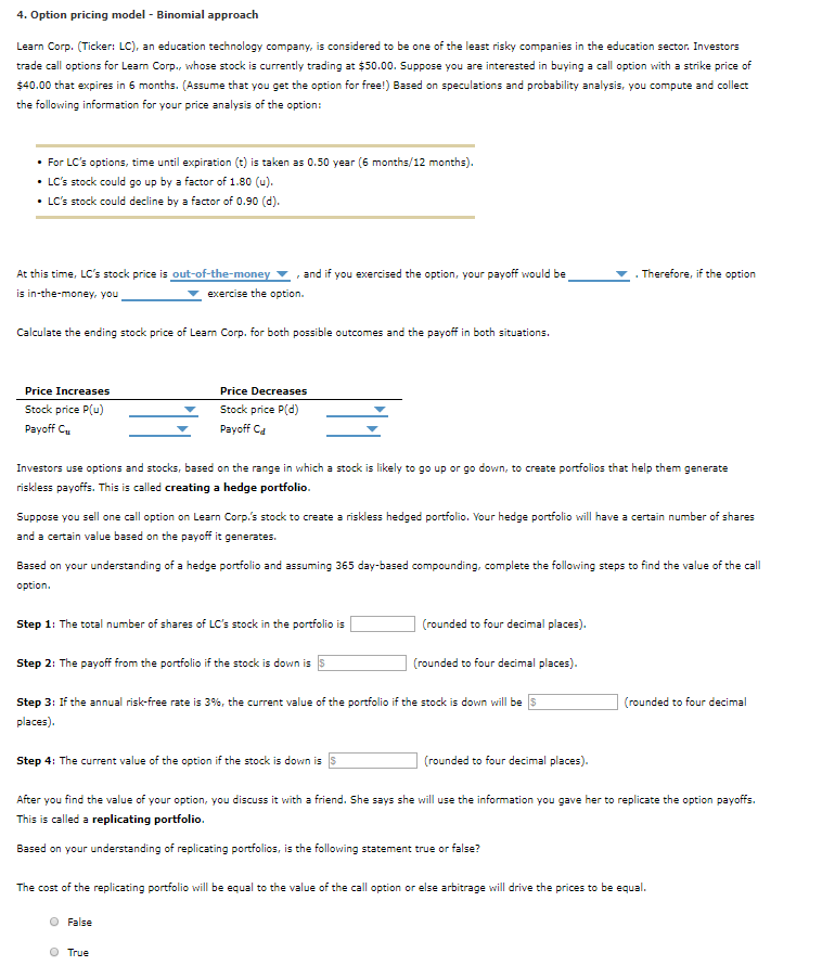  Option Pricing model 4. Option pricing model - Binomial approach Learn