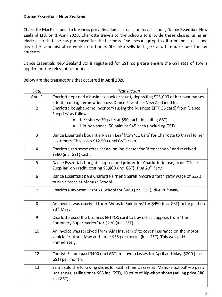 1. Record all transactions (in p.3-4) manually, using the journal template provided.