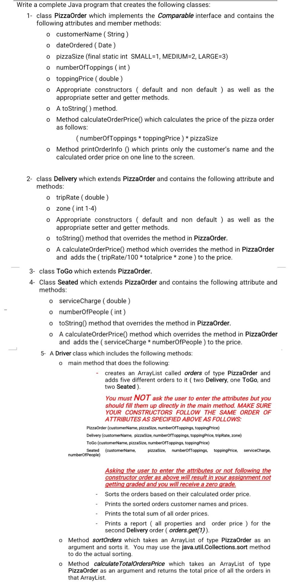 Write a complete Java program that creates the following classes: 1- class