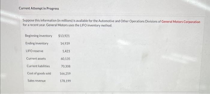  Current Attempt in Progress Suppose this information (in millions) is avallable