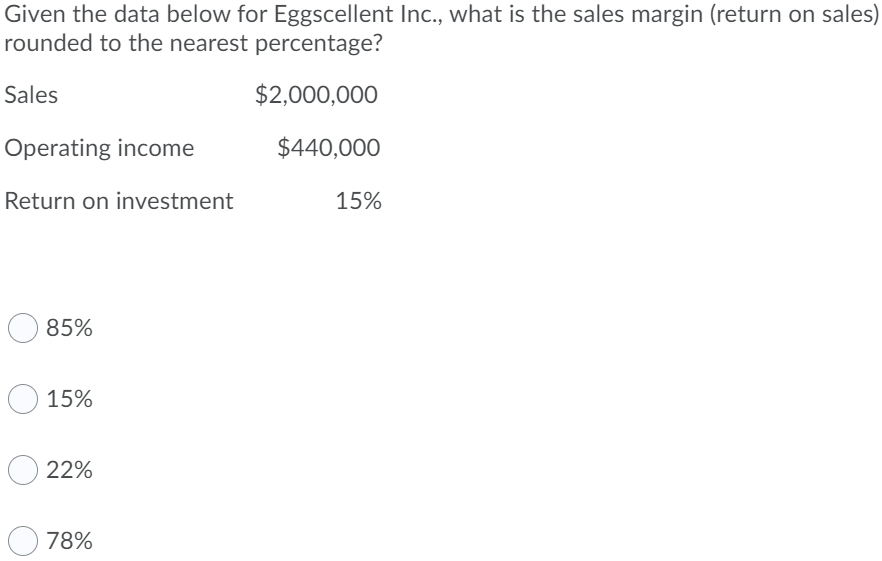  Given the data below for Eggscellent Inc., what is the sales