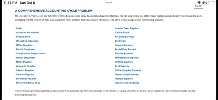  A COMPREHENSIVE ACCOUNTING CYCLE PROBLEM and taking over the location of