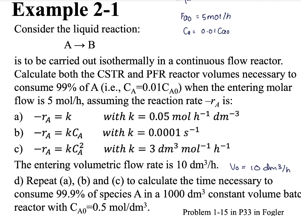  PLEASE DO PART D ONLY!!! Consider the liquid reaction: Ca=0.01Cao AB
