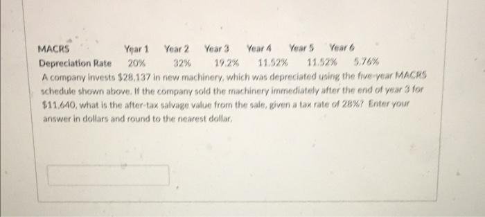  MACRS Year 1 Year 2 Year 3 Year 4 Year 5