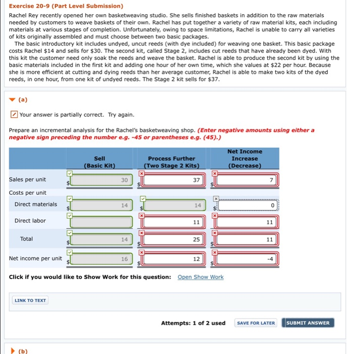  Exercise 20-9 (Part Level Submission) Rachel Rey recently opened her own