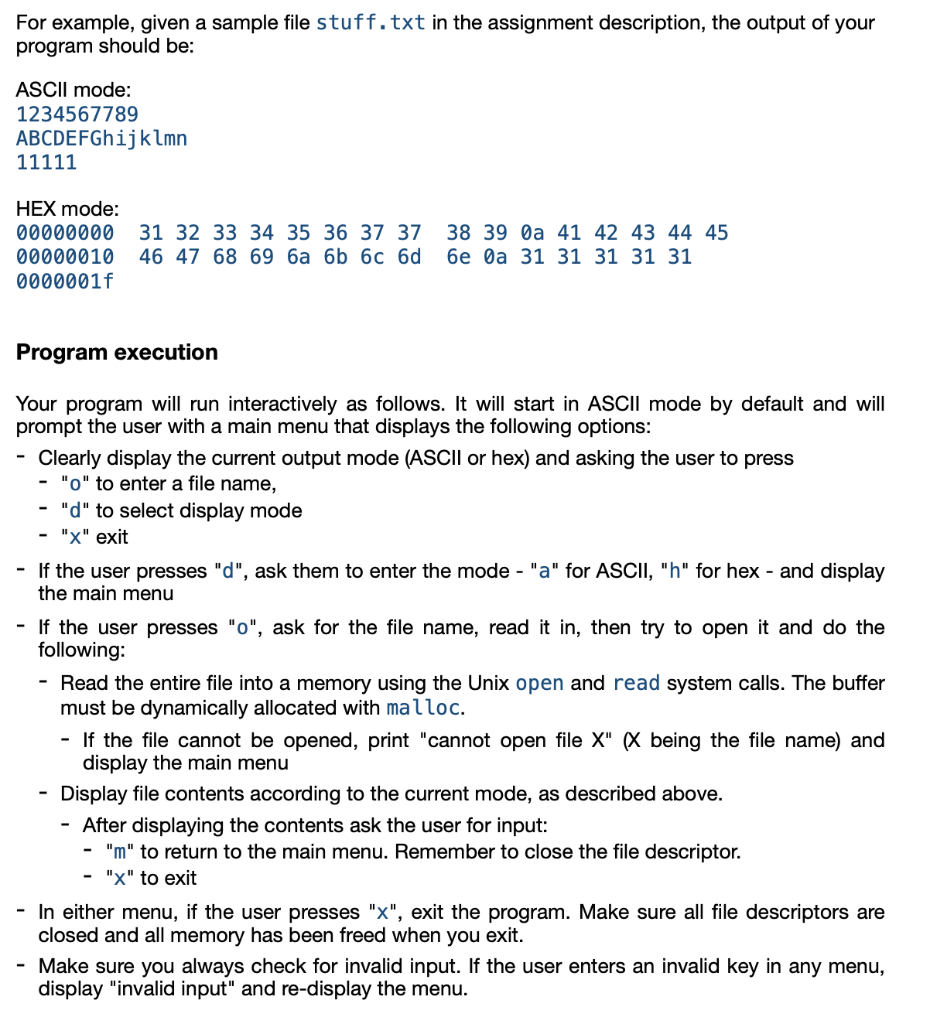 1. Description Write a C program that will interactively display text file