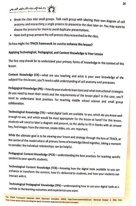 lesson plan and how it has been enhance using the TPACK model.