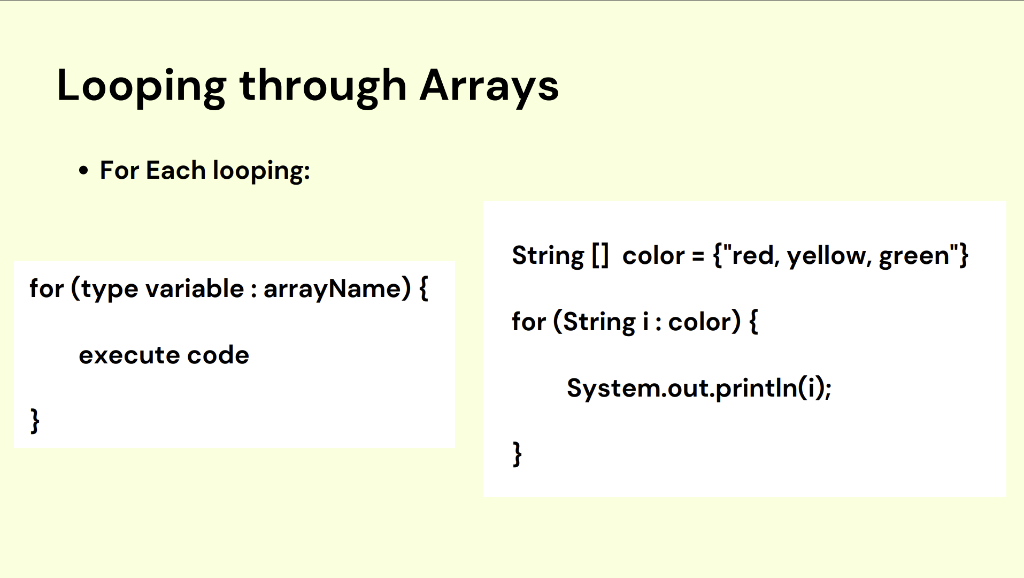 loop through an array using For loops or For Each loops. String