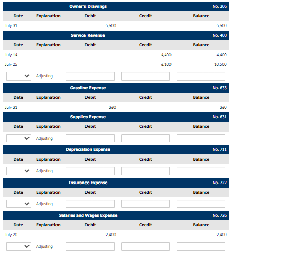 shovs $600 of eleaning suppliss on hand at July 31. (5) Acerued