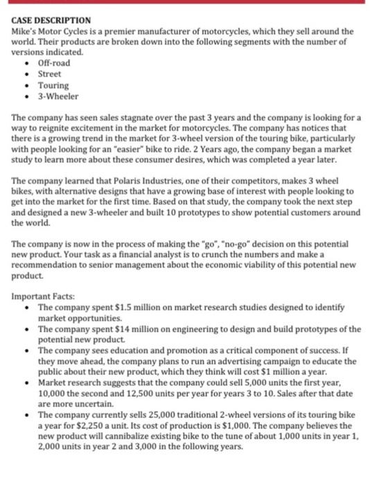  need this within 2-3 hours ASAP. thanks! CASE DESCRIPTION Mike's Motor