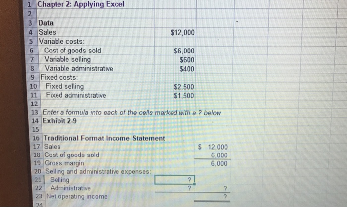  1 Chapter 2: Applying Excel 3 Data 4 Sales 5 Variable