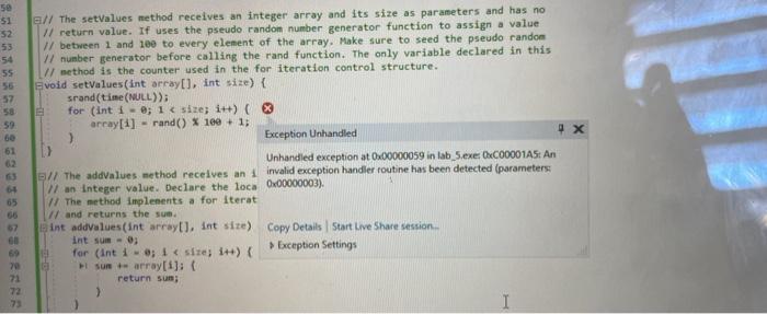 and its size as paraneters int addValues(int array[], int size); // this