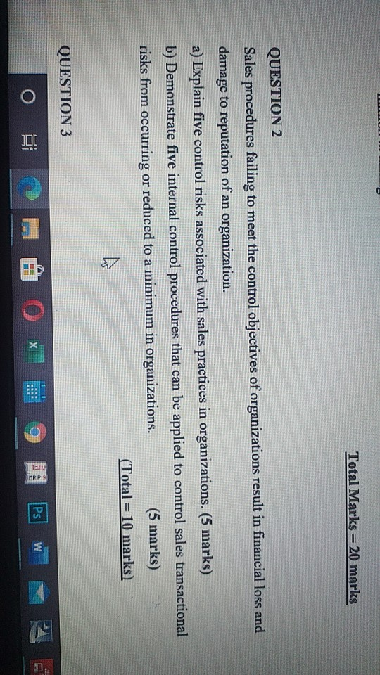 0 Total Marks = 20 marks QUESTION 2 Sales procedures failing