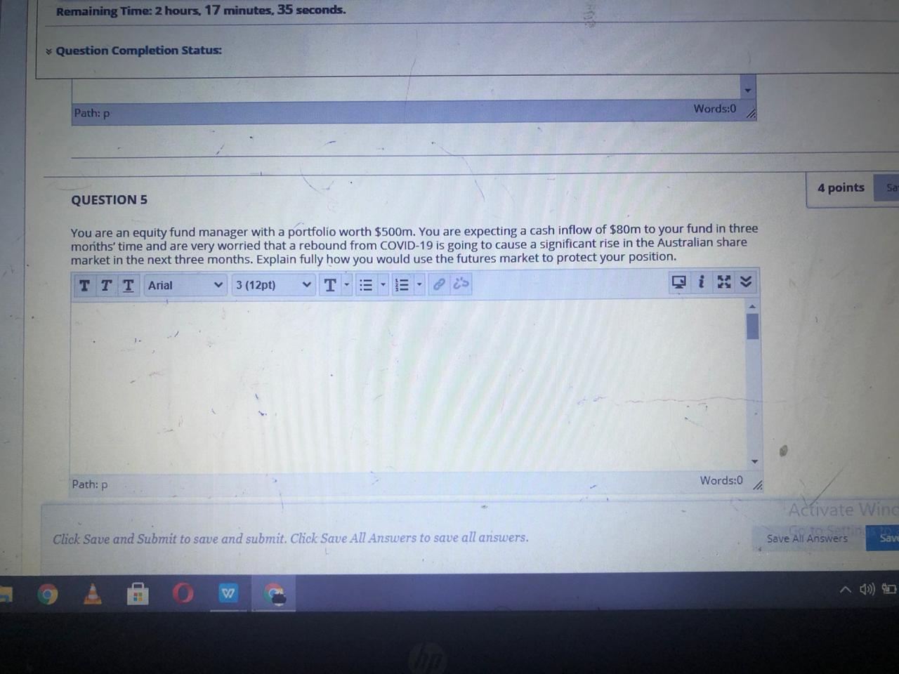help Remaining Time: 2 hours, 17 minutes, 35 seconds. Question Completion Status: