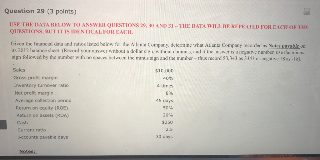 29, 30, and 31 clearly with question number and answer labeled!! thank
