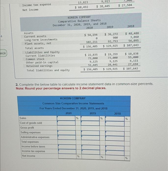common-size percents. Note: Round your percentage answers to 2 decimal places. 2.