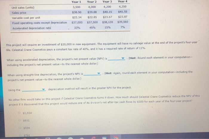  Unit sales (units) Sales price Variable cost per unit Fixed operating