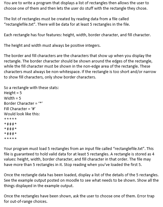 IN JAVA rectanglefile.txt information: 10 15 @ ! 3 3 1 0